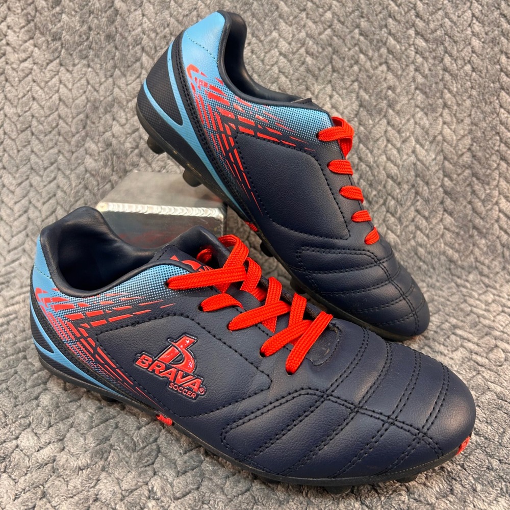 Brava Graphic Print Boys Navy Blue Soccer Cleats Athletic Shoes 3.5D